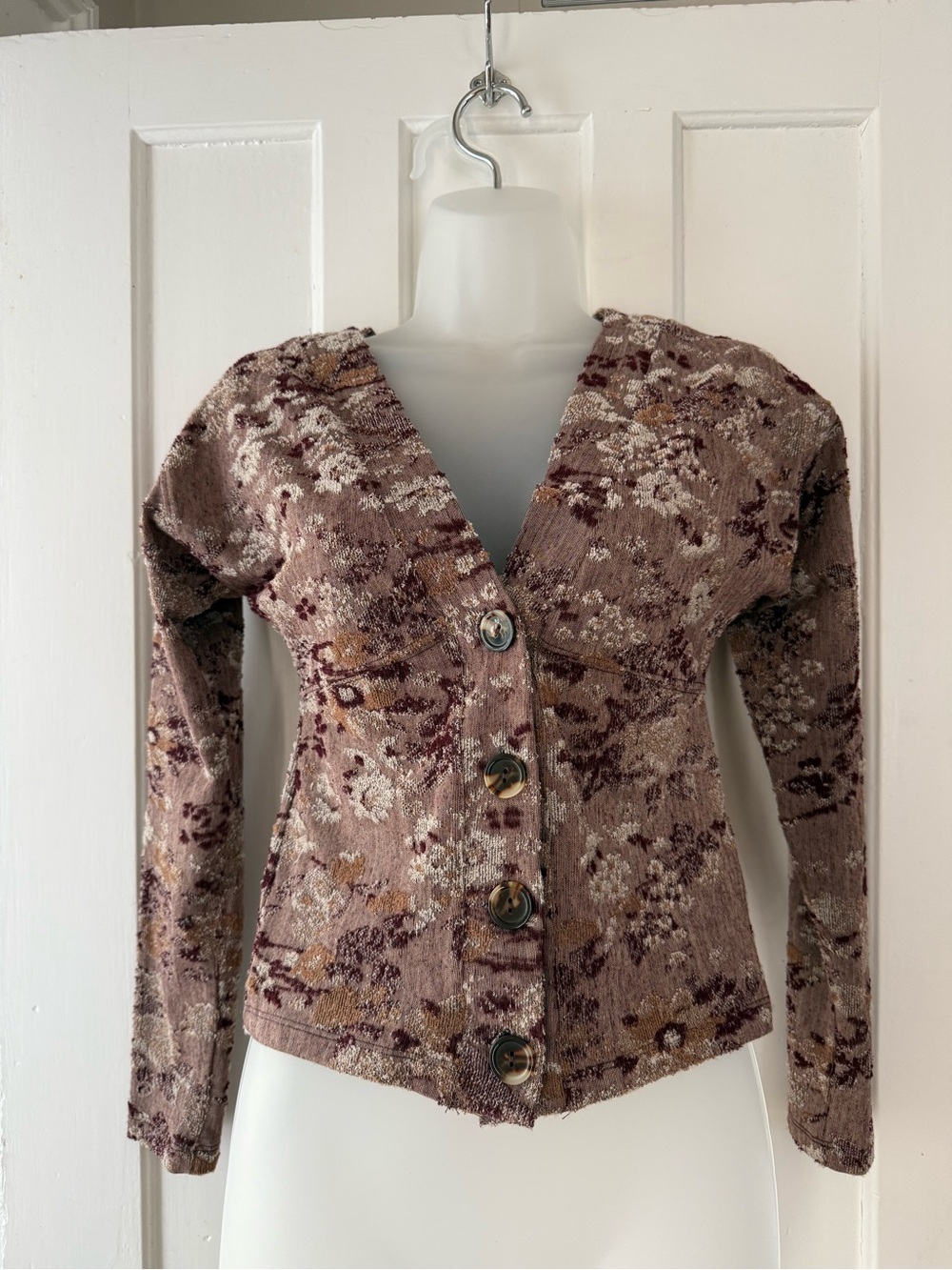 Free People Dusty Rose Floral Textured Button-Front Cardigan